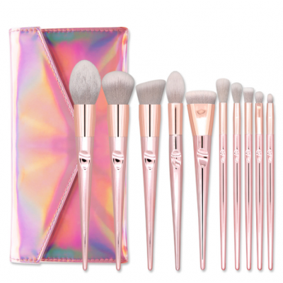 10 Pcs Portable Aluminum Handle Makeup Brushes For Pink Laser Bag Thumb Makeup Kit